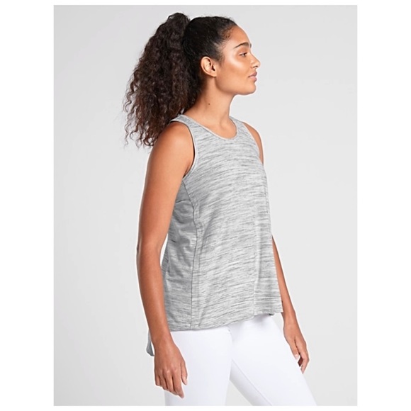 ATHLETA Essence Tie-Back Tank Top M Pretty Grey & Pearl White Tee Shirt NWT’S - Picture 5 of 7